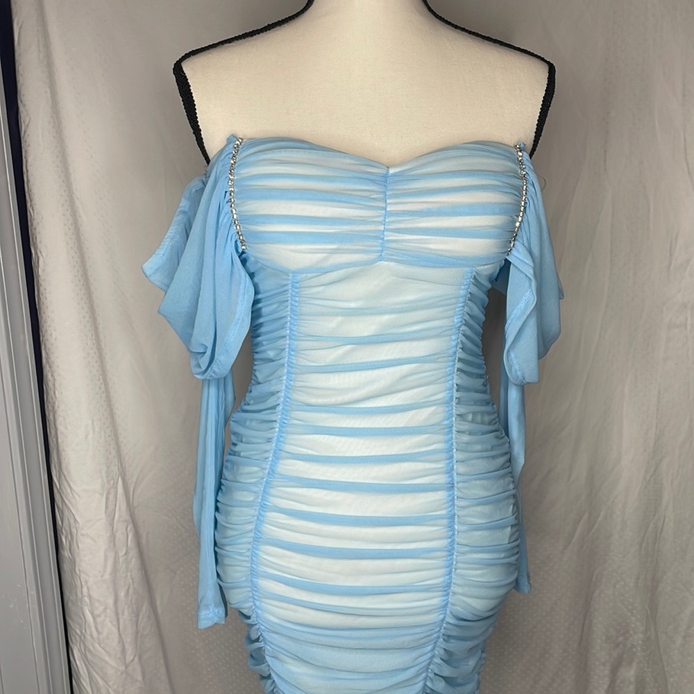 Fashion Nova Blue Ruched Mini Dress